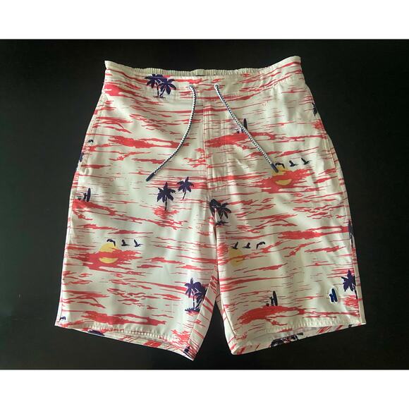 JOHNNIE-O White/Red Tropical Beach Theme Swim Shorts sz S - Picture 1 of 12